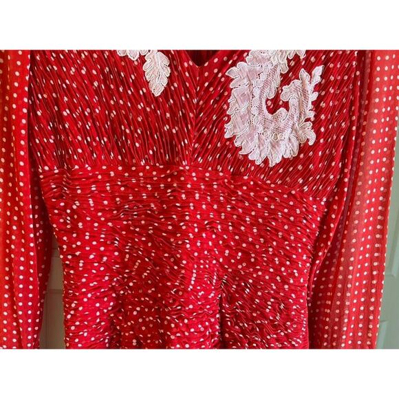 Scarlet Romance Polka Dot Ruched Drop Waist Floral applique Retro holiday Sz S/M - Picture 7 of 11
